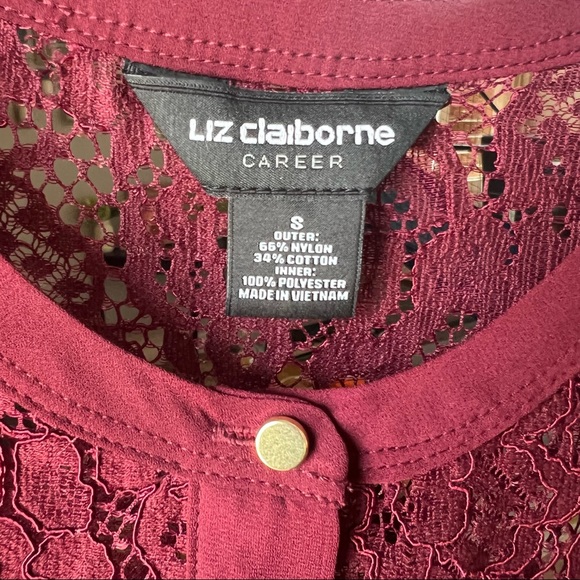 Liz Claiborne Career Maroon Lace Button up with Tank Top attached Inside - Picture 3 of 3